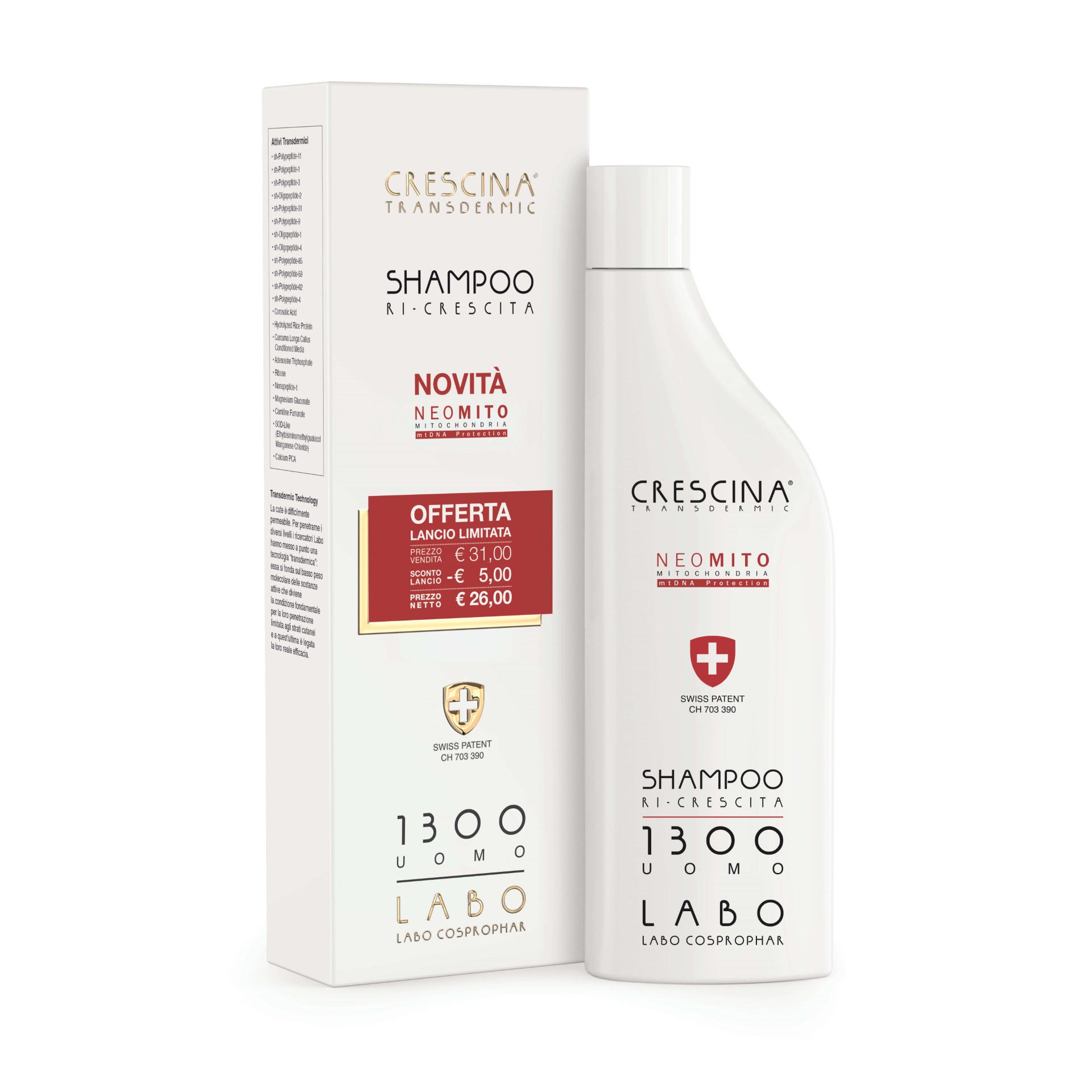 Crescina Shampoo Ri-crescita Neo-mito 1300 Uomo 150ml