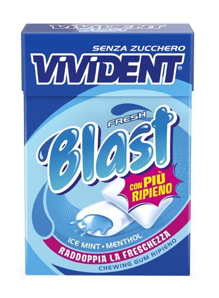 Vivident Fresh Blast Blue Chewing Gum Senza Zucchero Ripieno Ice Mint Menthol 30g