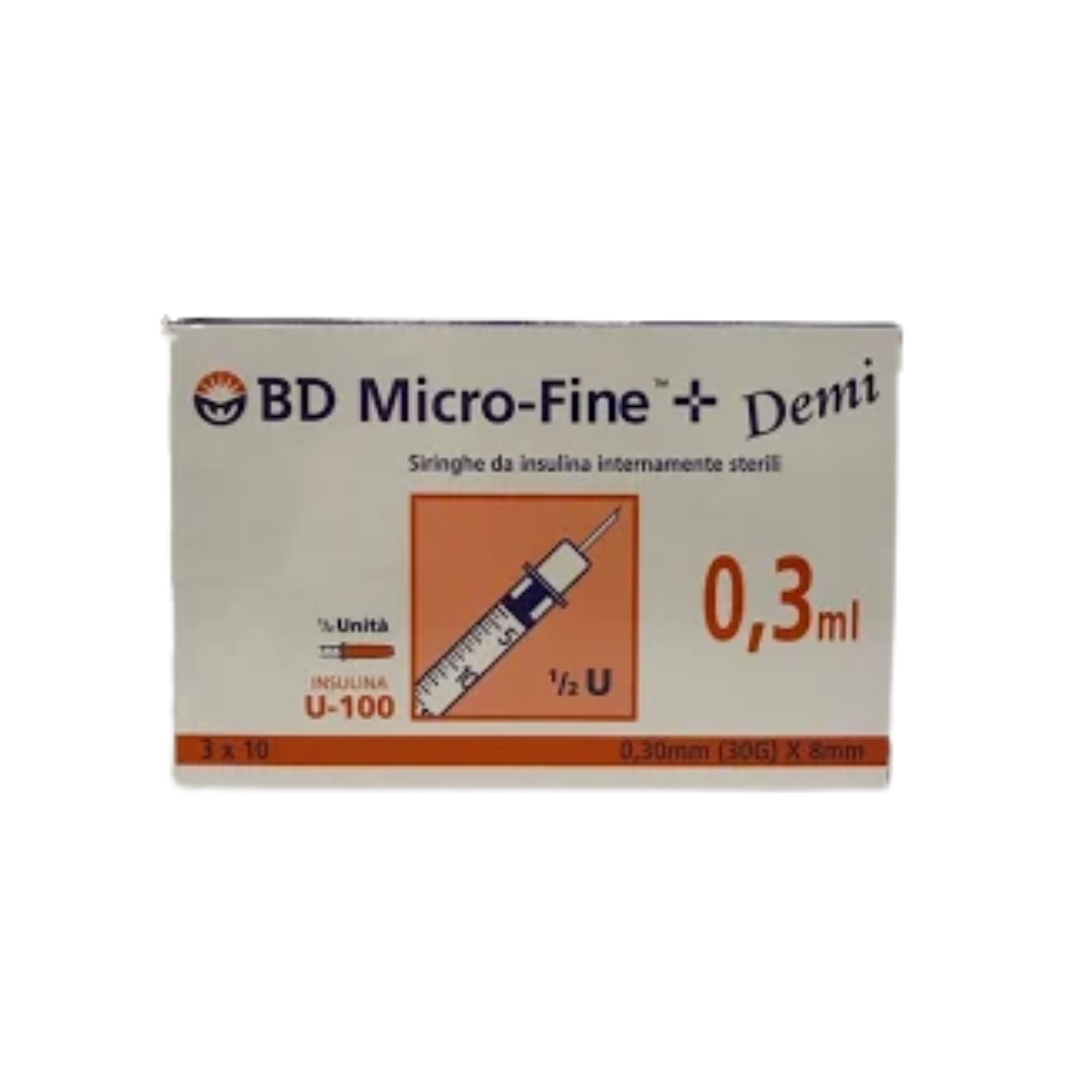 Corman Bd Micro-fine + Demi Siringa Insulina 0,3ml Ago 30g 8mm 30 Pezzi