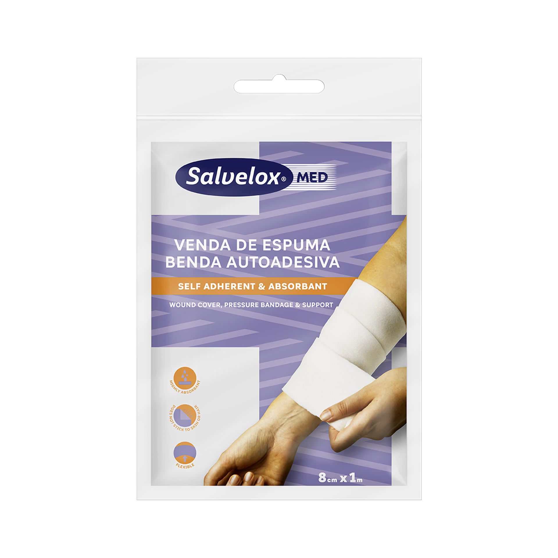 Salvelox Med Foam Bandage Benda Adesiva 1mx8cm