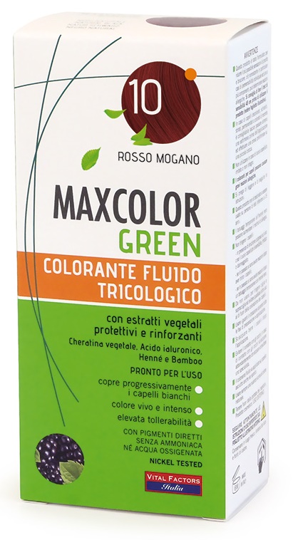 Maxcolor Green Colorante Fluido Tricologico 10 Rosso Mogano 75ml + Balsamo 15ml