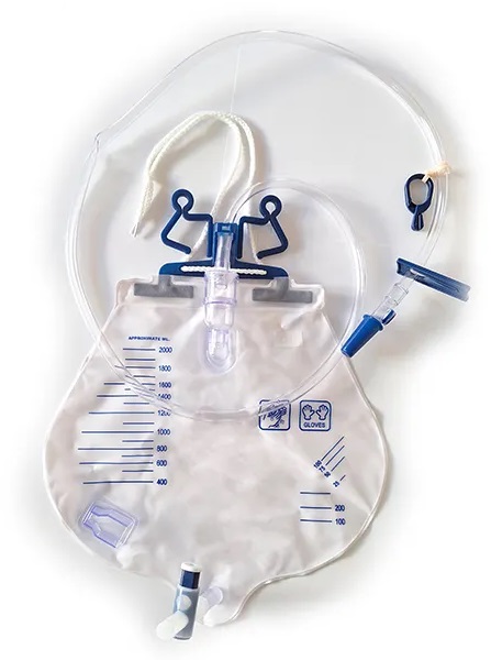 image - 909916001 - Sacca urinaria sterile a circuito chiuso da 2000 ml con camera di gocciolamento, doppio filtro aria e accessori per il fissaggio al letto e al lenzuolo. - 4868177_1.jpg