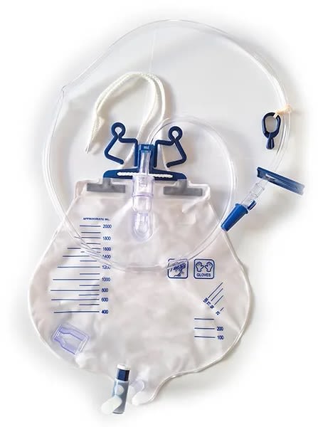 image - 909916001 - Sacca urinaria sterile a circuito chiuso da 2000 ml con camera di gocciolamento, doppio filtro aria e accessori per il fissaggio al letto e al lenzuolo. - 4868177_1.jpg