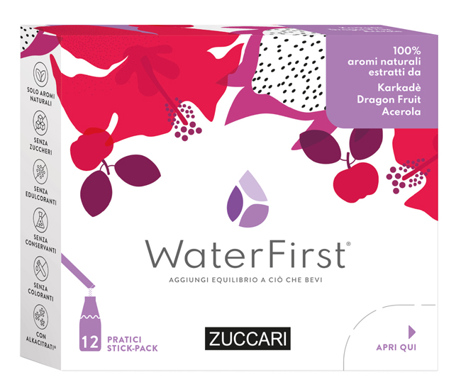 Zuccari Water First Karkadè Dragon Fruit Acerola 12 Stick Pack