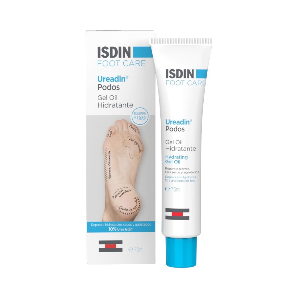 Isdin Ureadin Podos Gel Oil Idratante Olio Idratante Per Ruvidità, Fissurazioni E Ispessimenti Del Tallone E Della Pianta Del Piede 75ml
