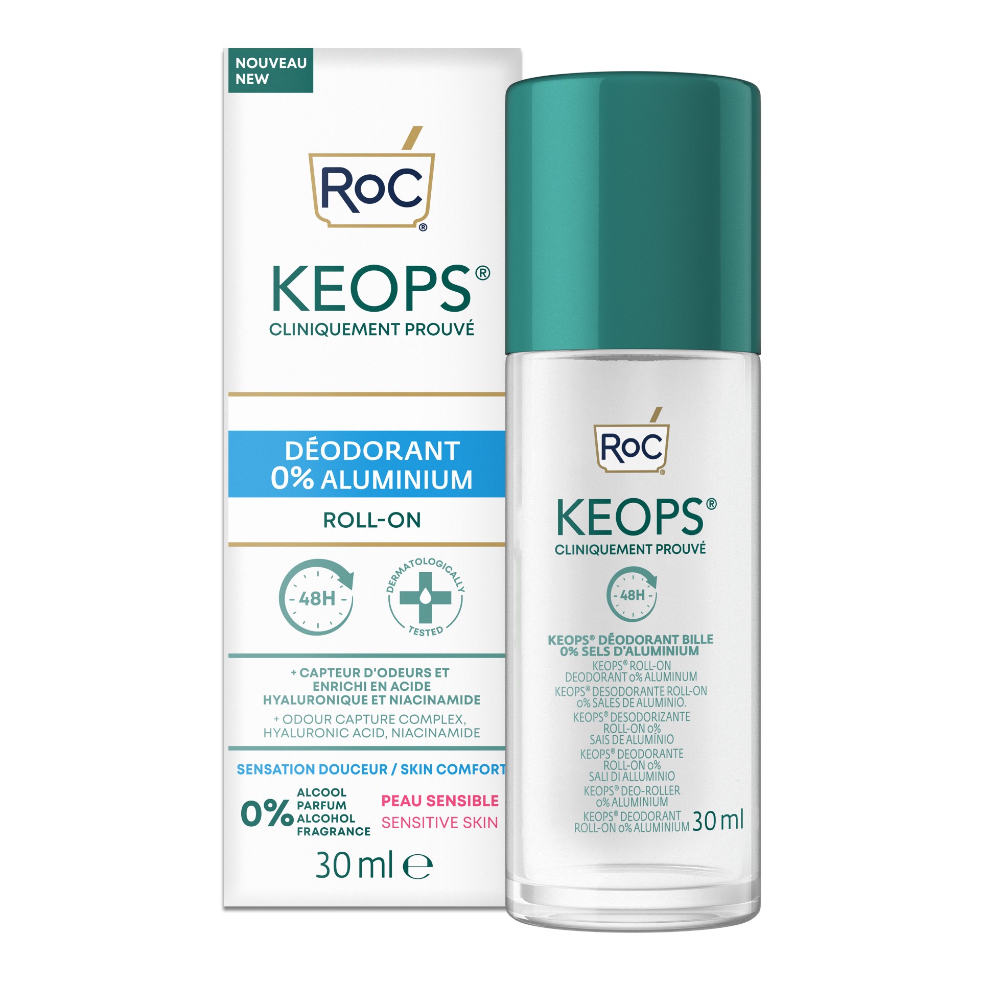 Roc Keops Deodorante Roll-on 48h 0% Aluminum 30ml