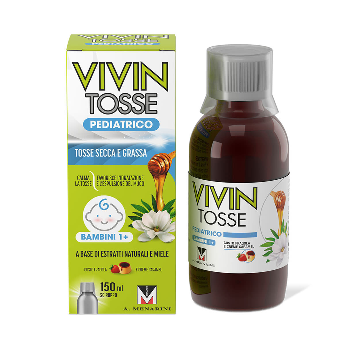 975443817 - VIVIN TOSSE PEDIATRICO SCIROPPO PER TOSSE SECCA E GRASSA GUSTO FRAGOLA E CREME CARAMEL 150 ML - 7892352_1.jpg