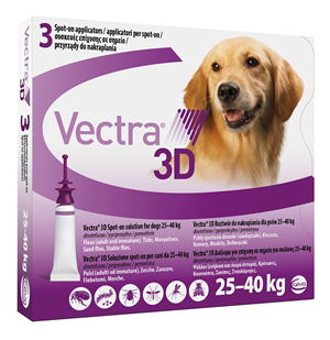 Vectra 3d Spot-on Soluzione 3 Pipette 4,7ml 256mg + 22,7mg + 1865mg Cani Da 25 A 40 Kg Tappo Viola