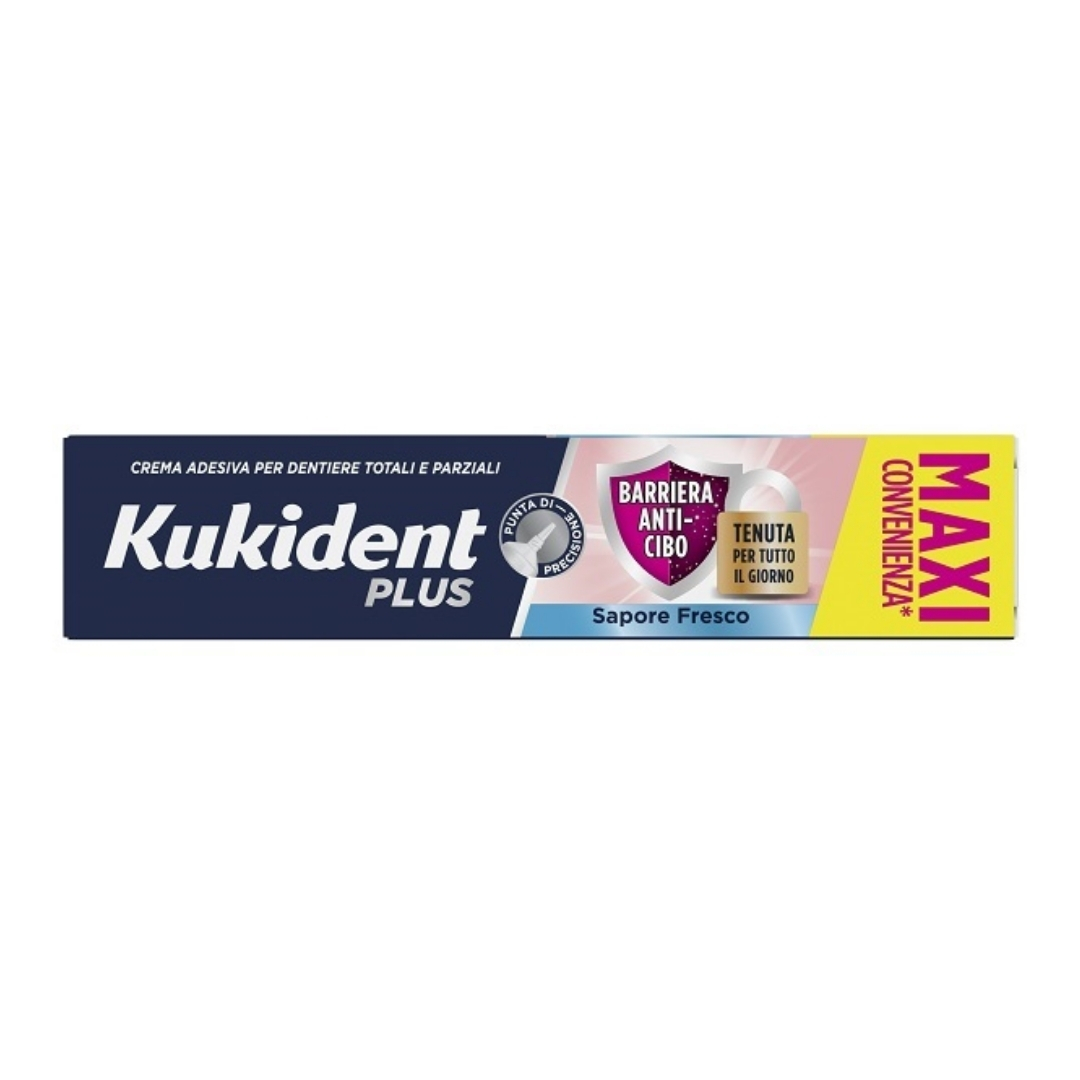 Kukident Plus Crema Adesiva Barriera Anti Cibo Protesi Dentarie Gusto Neutro 57g