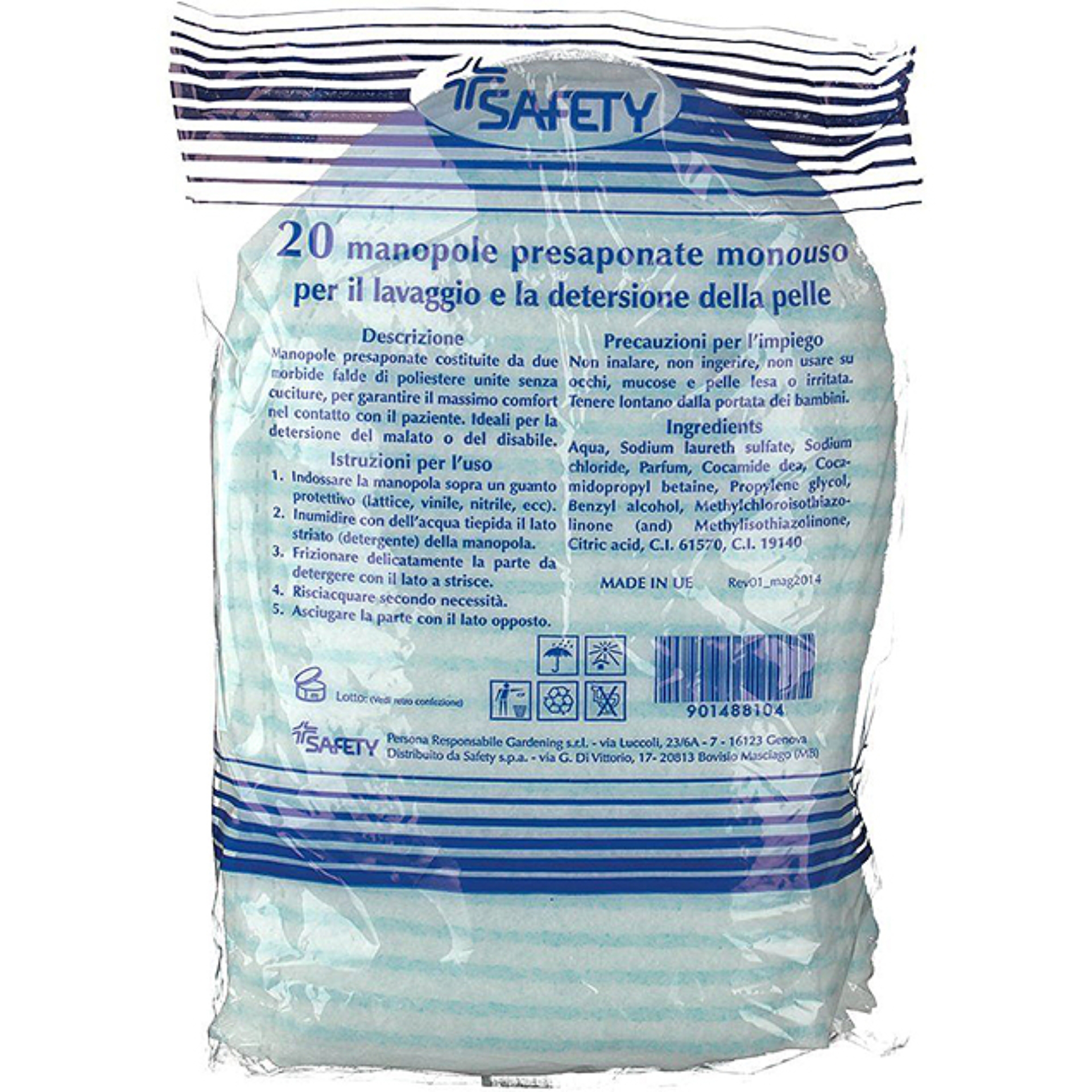 Safety Manopola Presaponata Monouso Detersione Pelle Normale 20 Pezzi