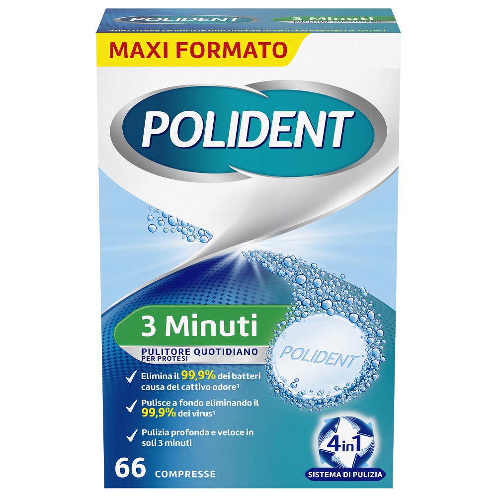 Polident 3 Minuti Pulitore Protesi Dentale giornaliero 66 Compresse