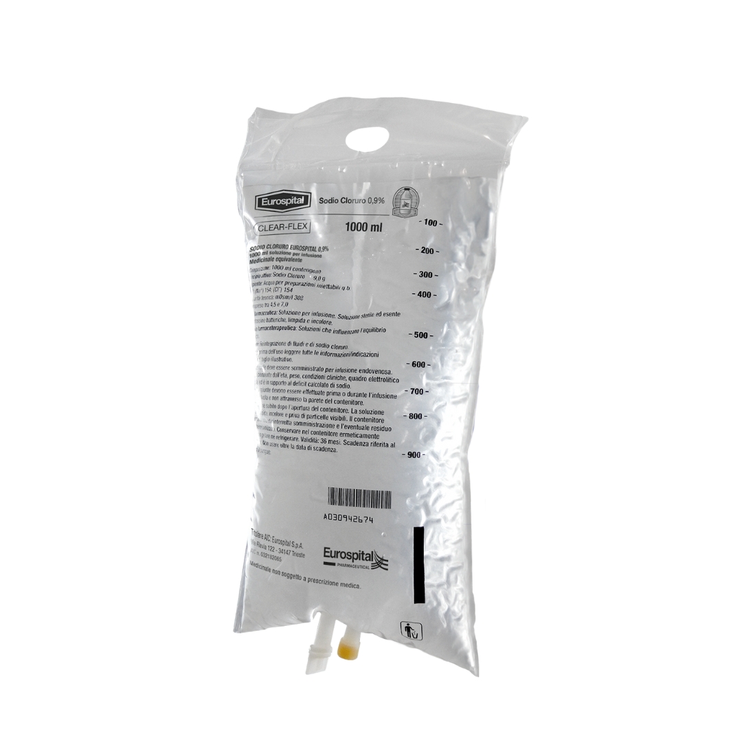 Eurospital Sodio Cloruro 0,9% Soluzione Fisiologica Per Infusione Endovenosa 1 Sacca Da 1.000ml