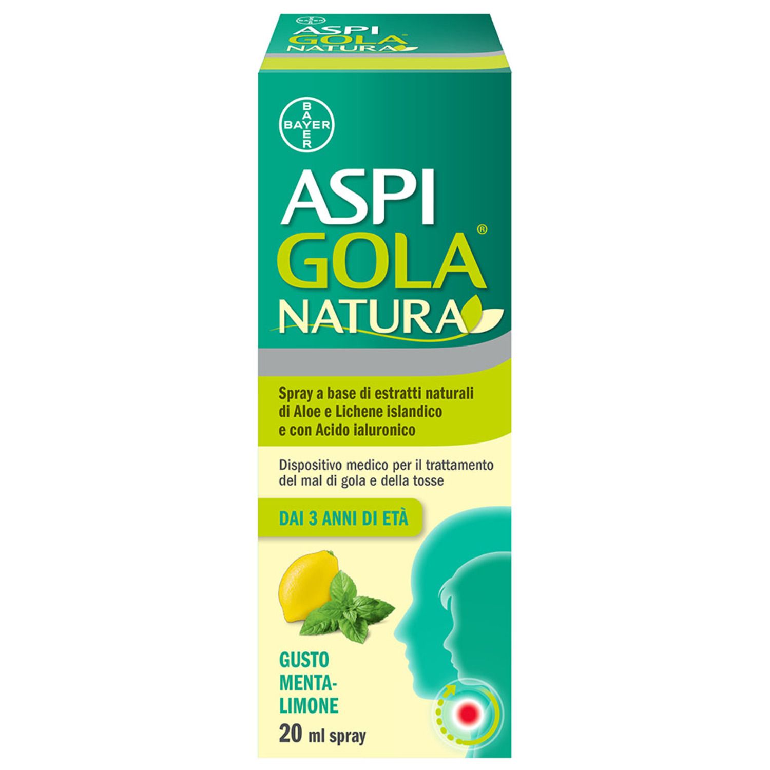 Aspi Gola Natura Spray Per Mal Di Gola E Tosse Associata Gusto Menta E Limone Flacone 20ml