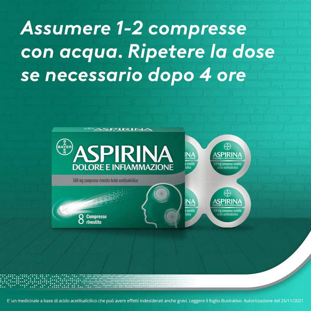 041962010 - Aspirina Dolore e Infiammazione 500mg Acido Acetilsalicilico Dolori Muscolari 8 Compresse - 7857622_4.jpg