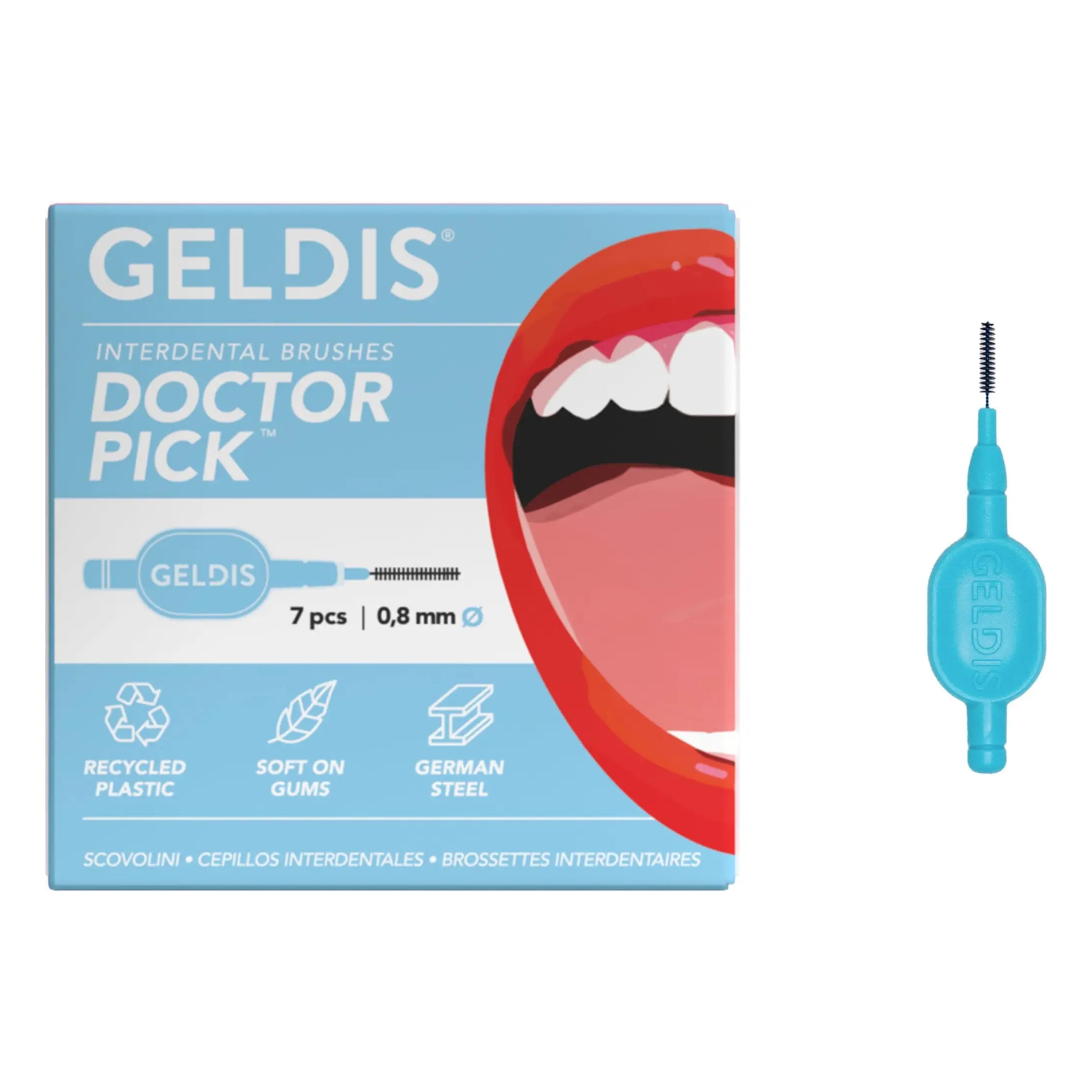 988899997 - GELDIS DOCTOR PICK SCOVOLINI INTERDENTALI 0,8 AZZURRO 7 PEZZI - 4777686_1.jpg