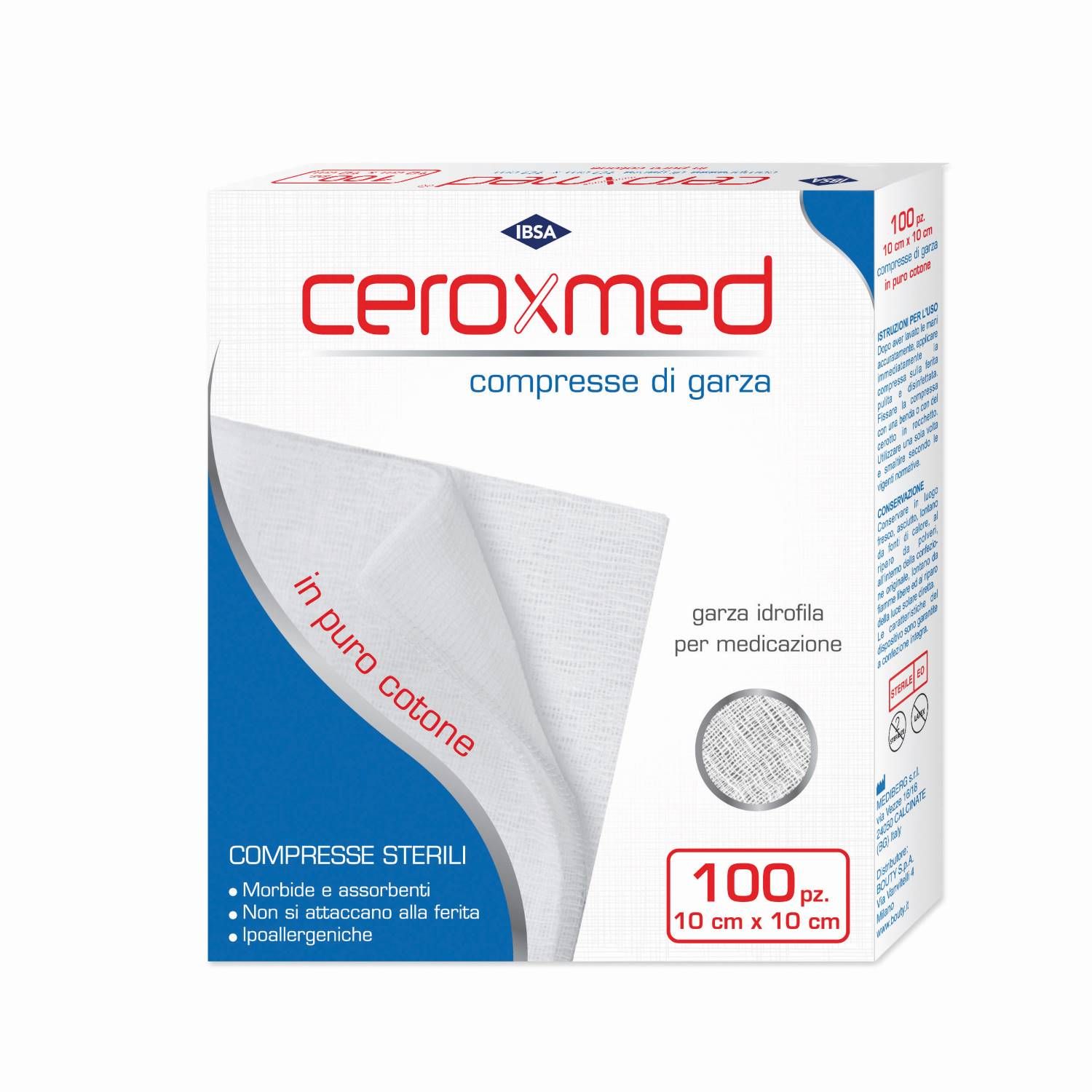 Ceroxmed Garza Idrofila Cotone 10x10cm 100 Pezzi