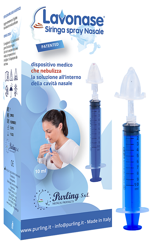 image - 979049677 - Dispositivo medico per irrigazione nasale, composto da siringa da 10 ml con asta blu, ugello con spruzzatore e raccordo, perforatore con filtro e valvola di non ritorno, tappino per riscaldamento soluzione. - 4866845_1.png