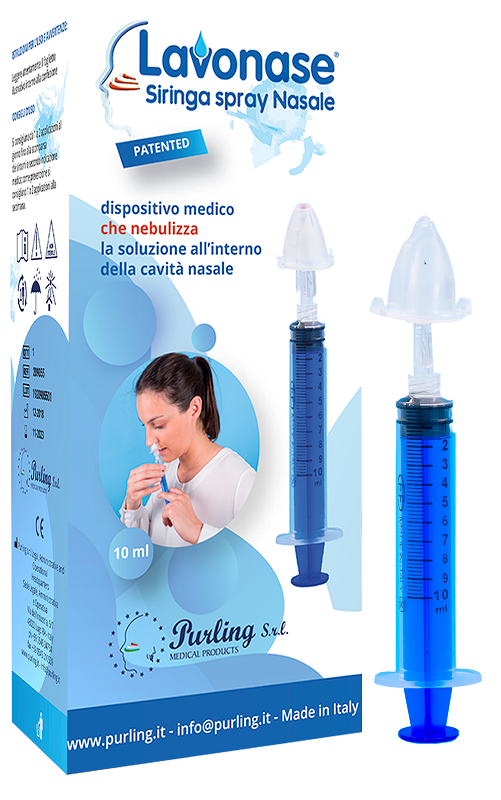image - 979049677 - Dispositivo medico per irrigazione nasale, composto da siringa da 10 ml con asta blu, ugello con spruzzatore e raccordo, perforatore con filtro e valvola di non ritorno, tappino per riscaldamento soluzione. - 4866845_1.png