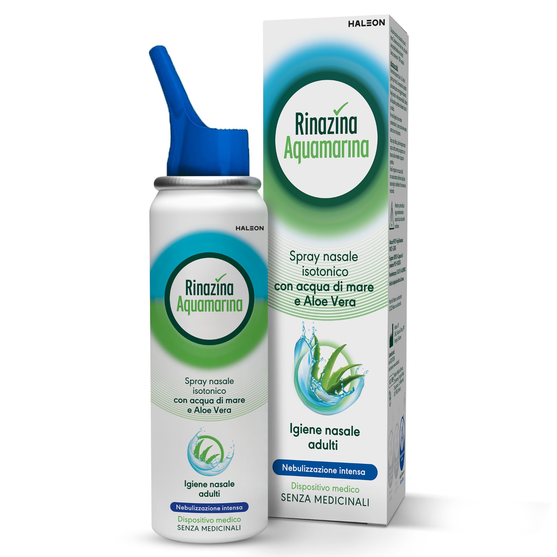 Rinazina Aquamarina Spray per il naso Isotonico Intenso Lavaggi Nasali Acqua Di Mare E Aloe Vera 100ml