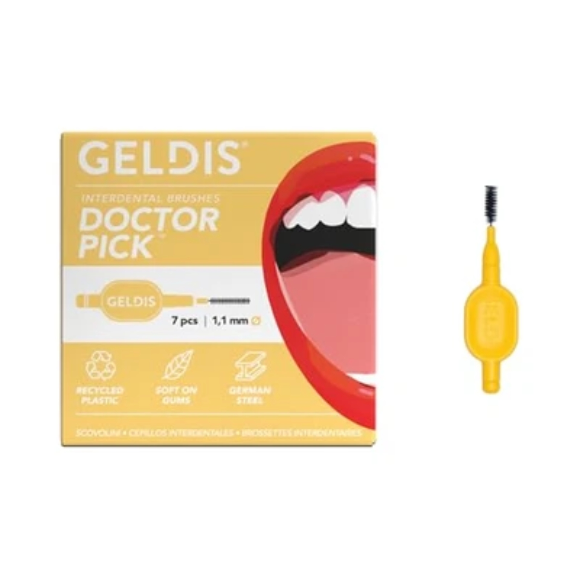 988900027 - GELDIS DOCTOR PICK SCOVOLINI INTERDENTALI 1,1 GIALLO 7 PEZZI - 4777689_1.jpg