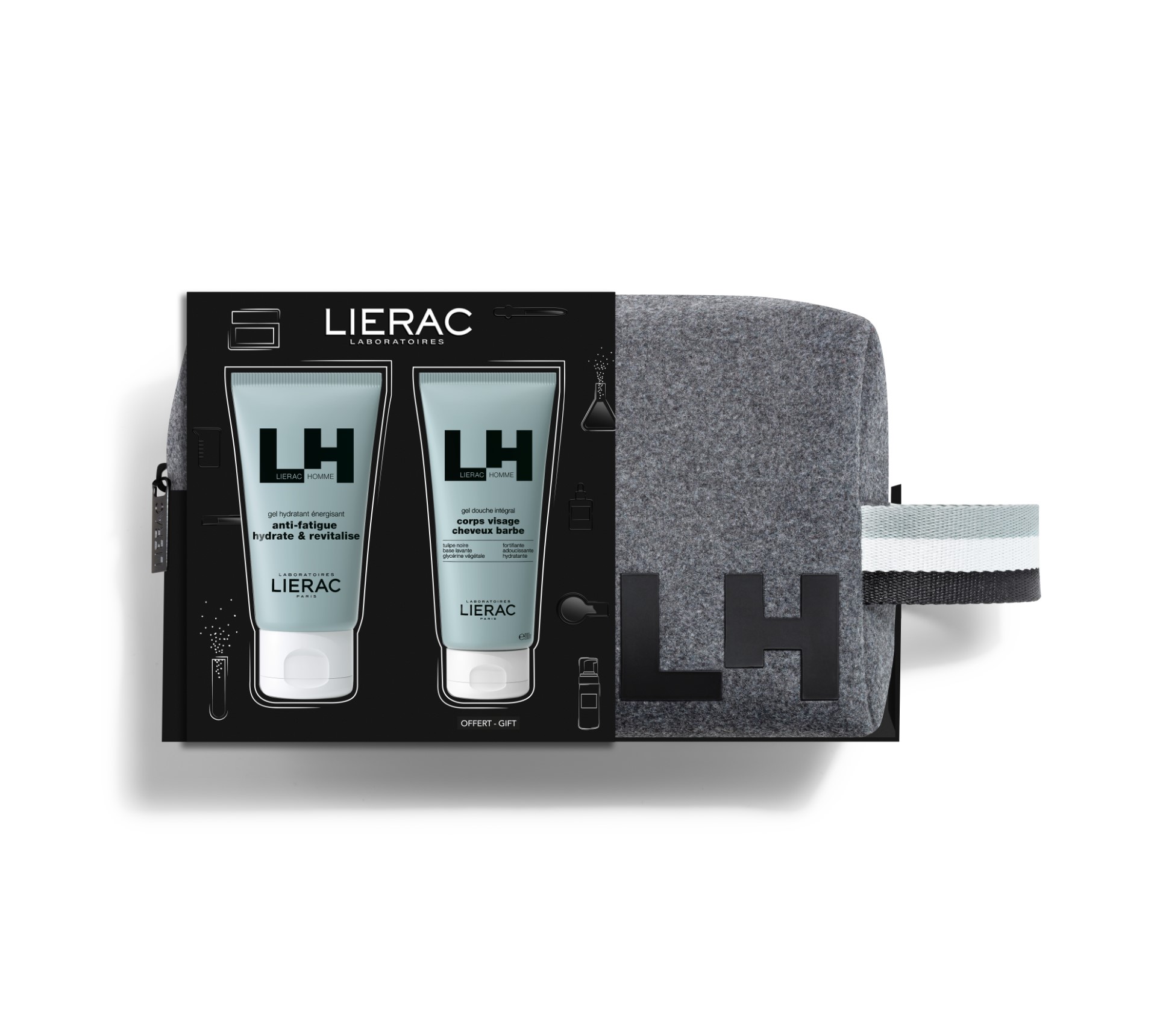 Lierac Homme Cofanetto Uomo Gel Antifatica 50ml + Doccia gel 50ml + Pochette