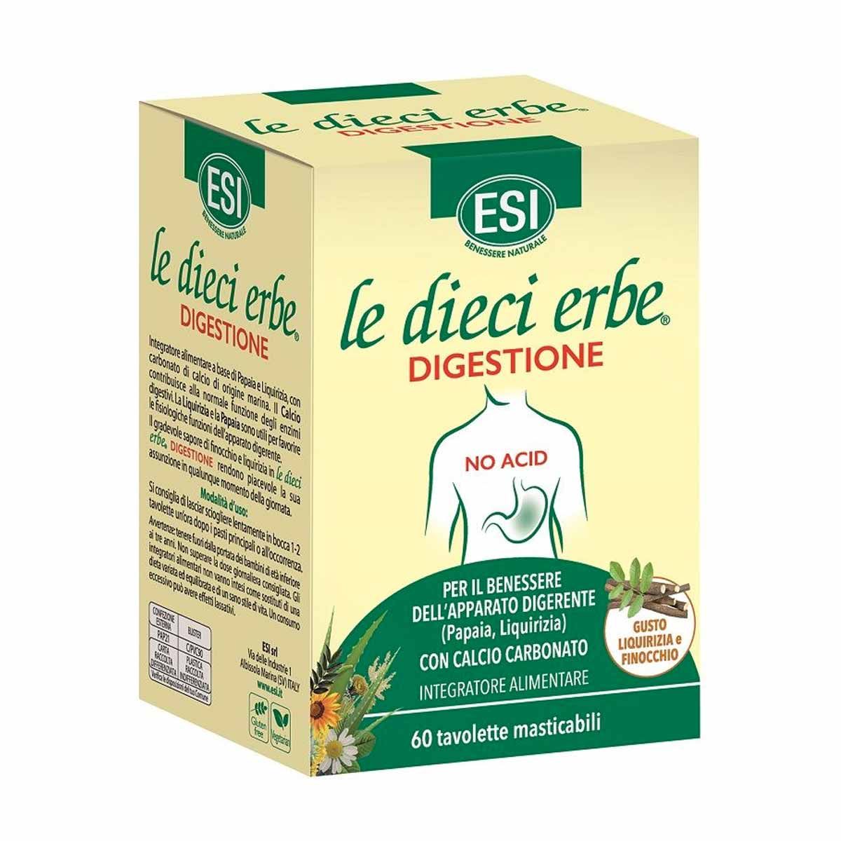 Esi Le Dieci Erbe Digestione No Acid integratore salute intestinale 60 Tavolette