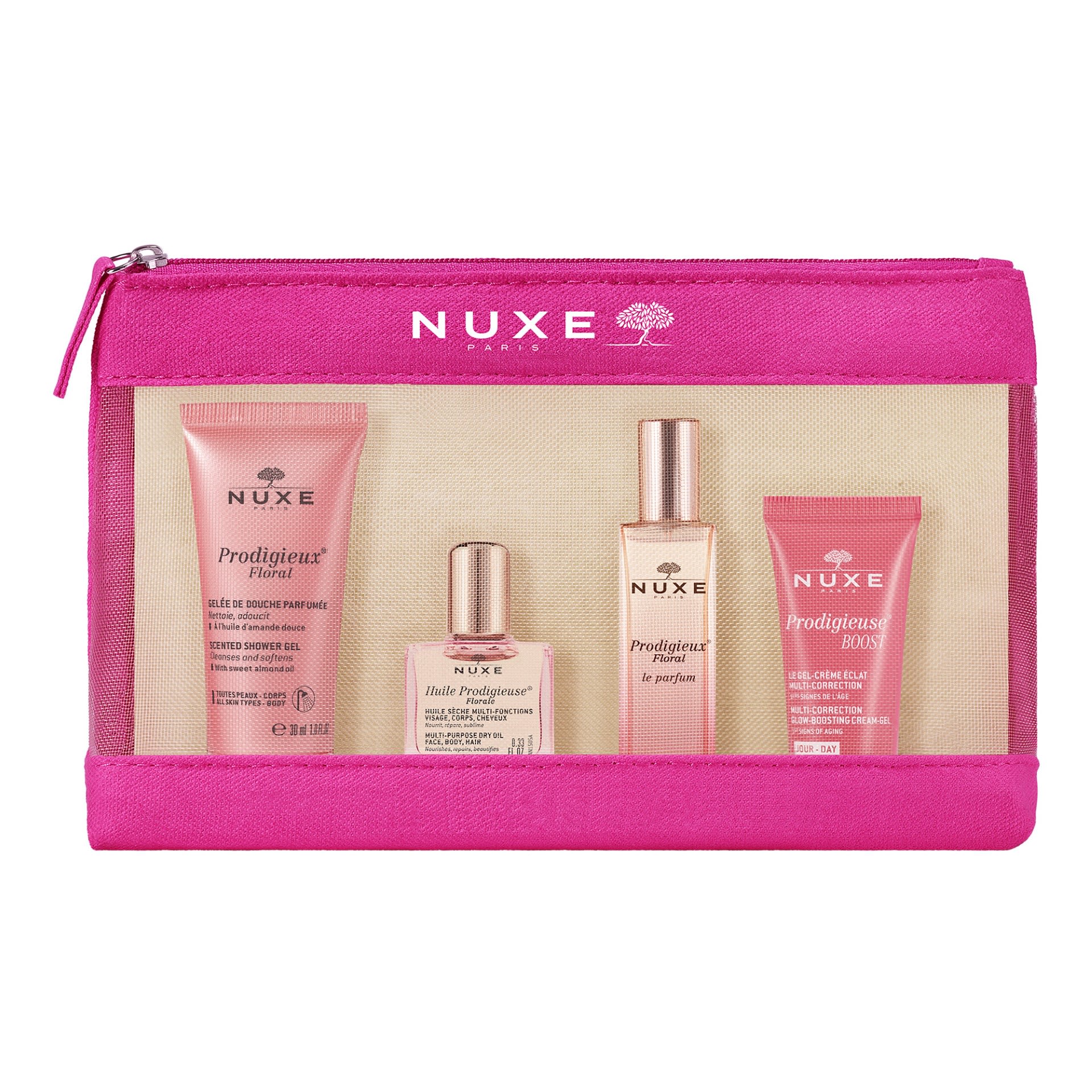image - 988672402 - NUXE TROUSSE VOYAGE PRODIGIEUX FLORAL 2024 FLORAL SHOWER OIL 30 ML + HUILE PRODIGIEUSE FLORALE 10 ML + LE PARFUM FLORALE 15 ML + CREME PRODIGIEUS BOOST GEL CREAM 15 ML - 4778066_1.jpg