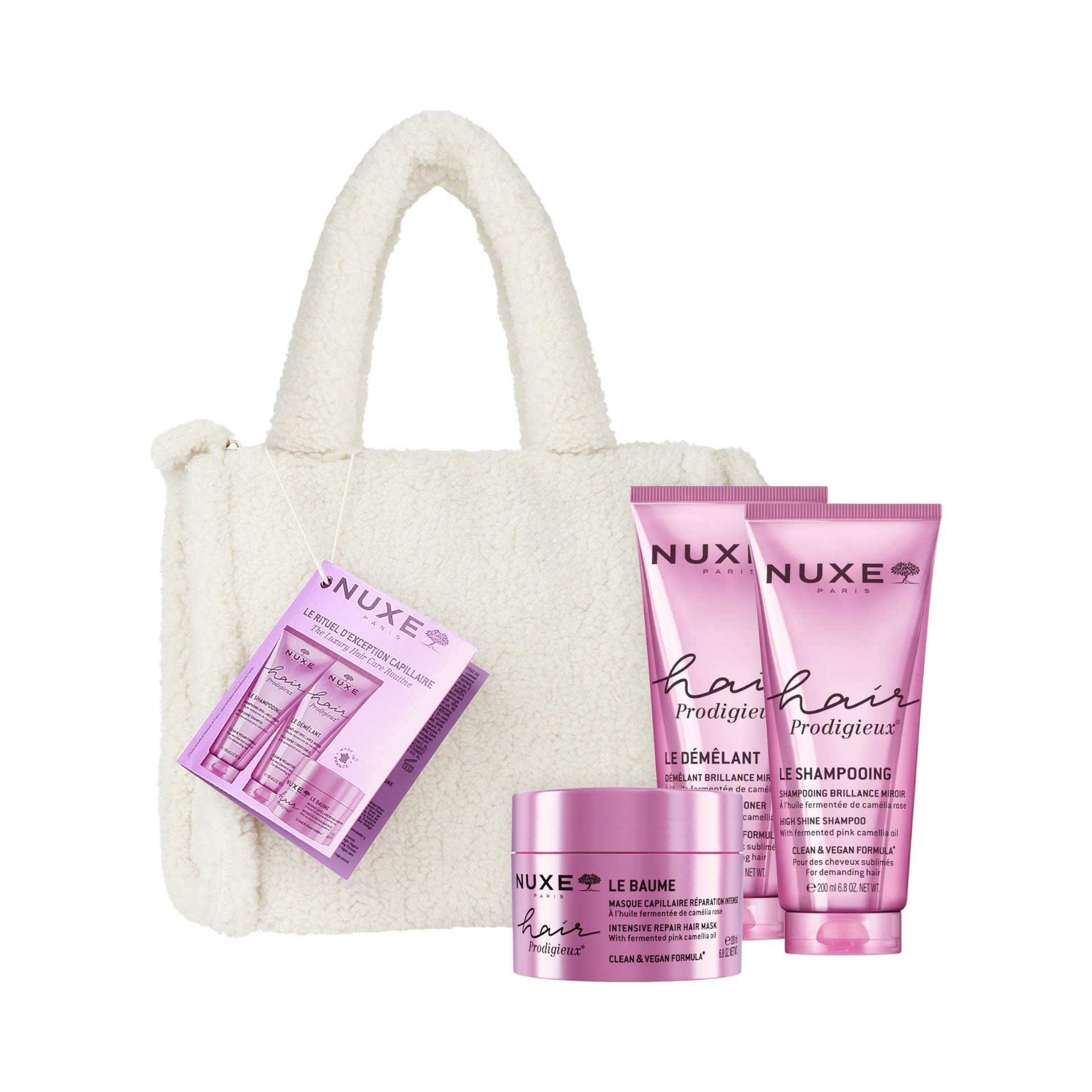image - 950963520 - NUXE COFFRET HAIR PRODIGIEUX 2025 1 HAIR PRODIGIEUX BALM 200 ML + 1 HAIR PRODIGIEUX SHAMPOO 200 ML + 1 HAIR PRODIGIEUX CONDITIONER 200 ML + 1 FLUFFY BAG - 4834469_1.jpg