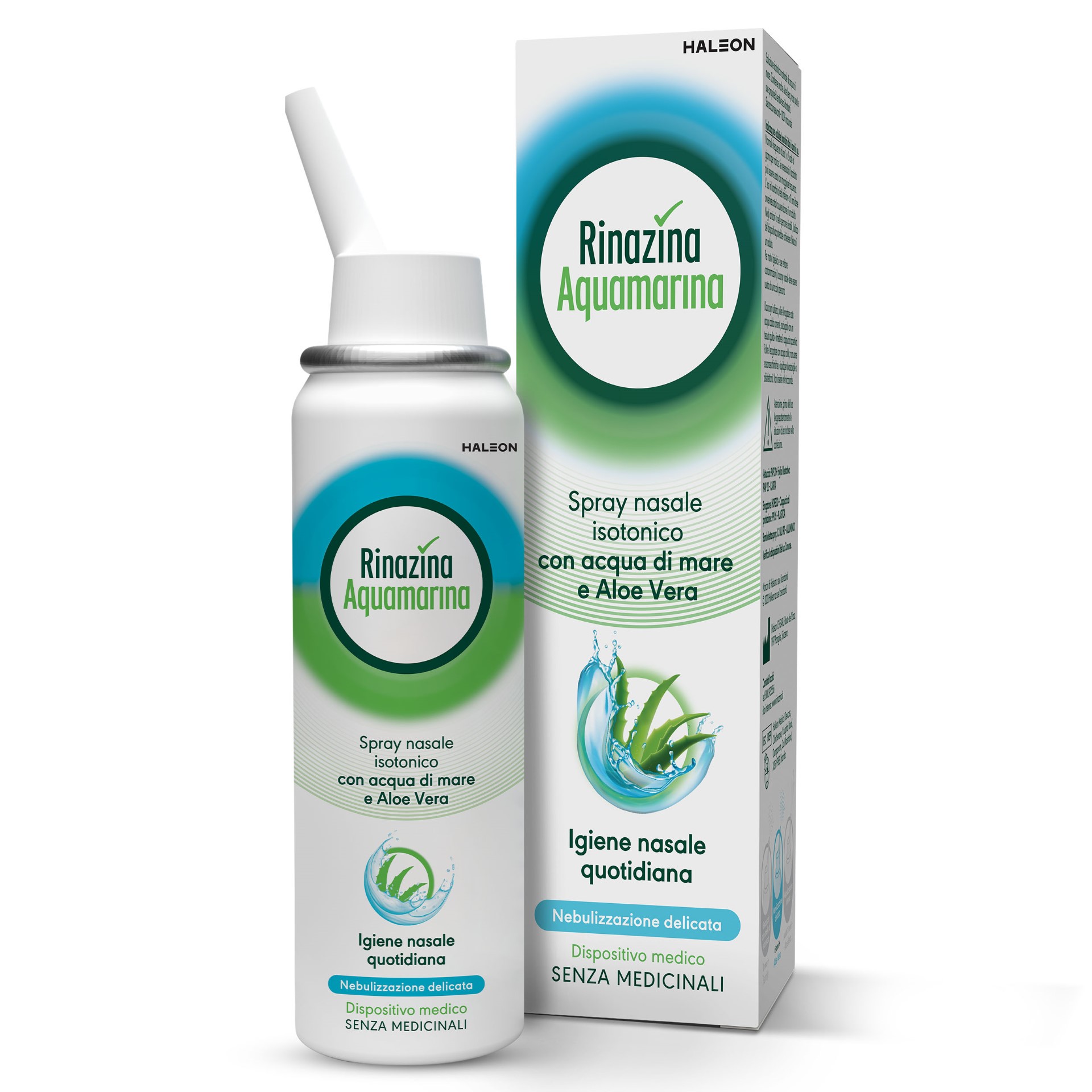 Rinazina Aquamarina Spray per il naso Isotonico Delicato Lavaggi Nasali Acqua Di Mare E Aloe Vera 100ml