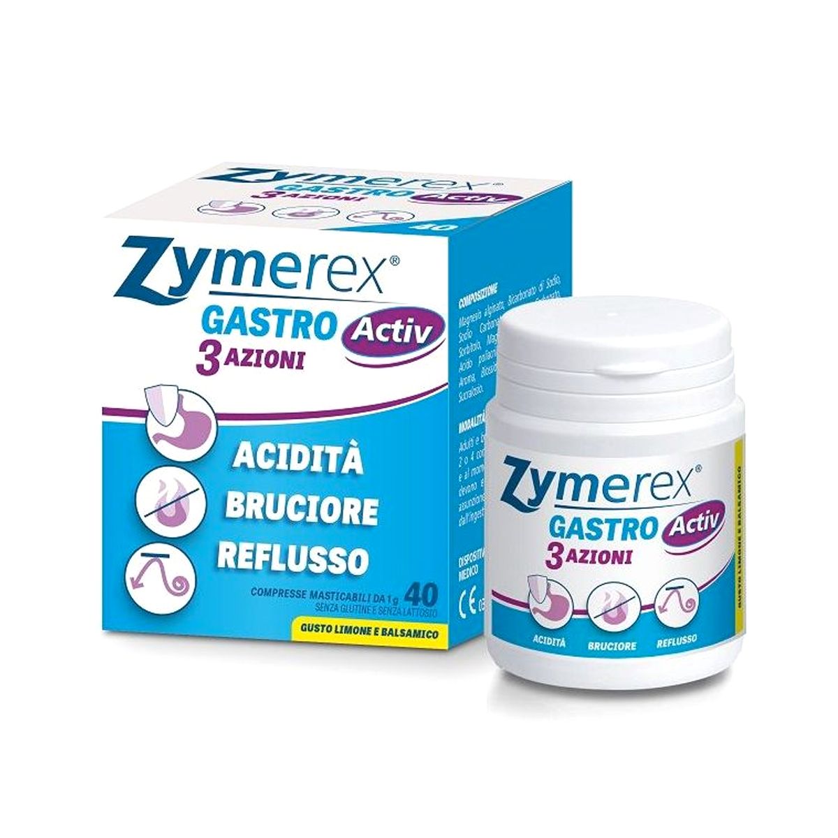 Zymerex Gastro Activ 3 Azioni Medicinale Intestino 40 Compresse Masticabili