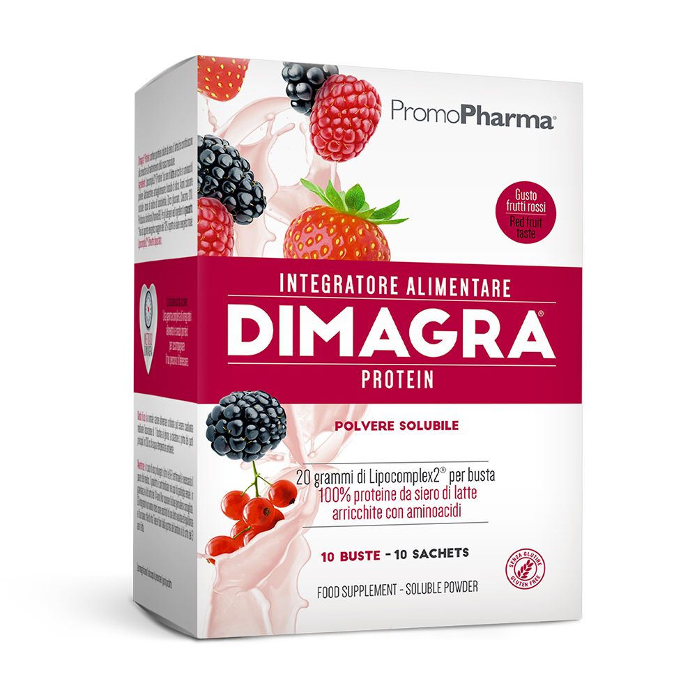 Dimagra Protein Integratore Massa Muscolare 10 Buste Gusto Red Fruit