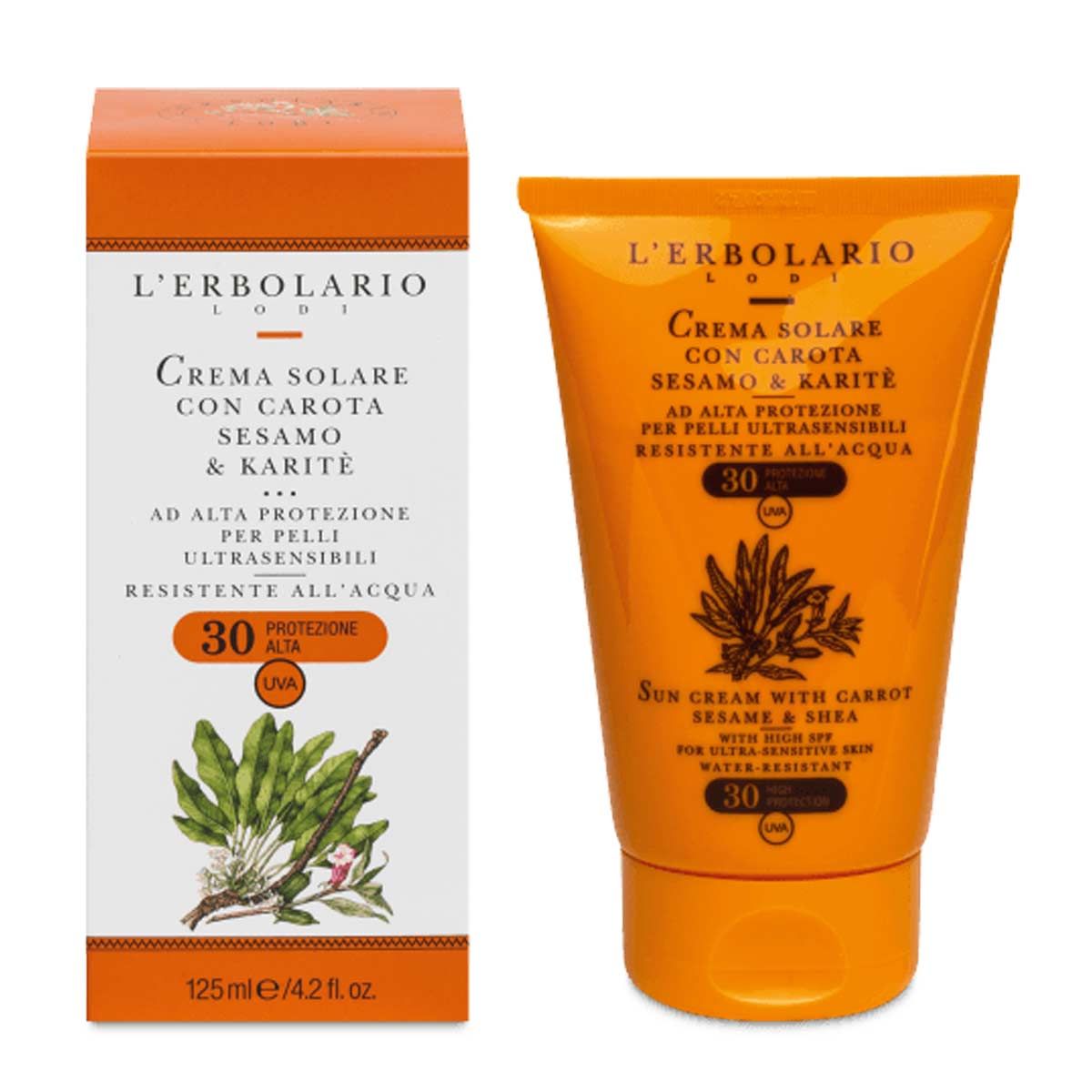 L'erbolario Crema Solare SPF 30 Carota Sesamo E Karitè 125ml