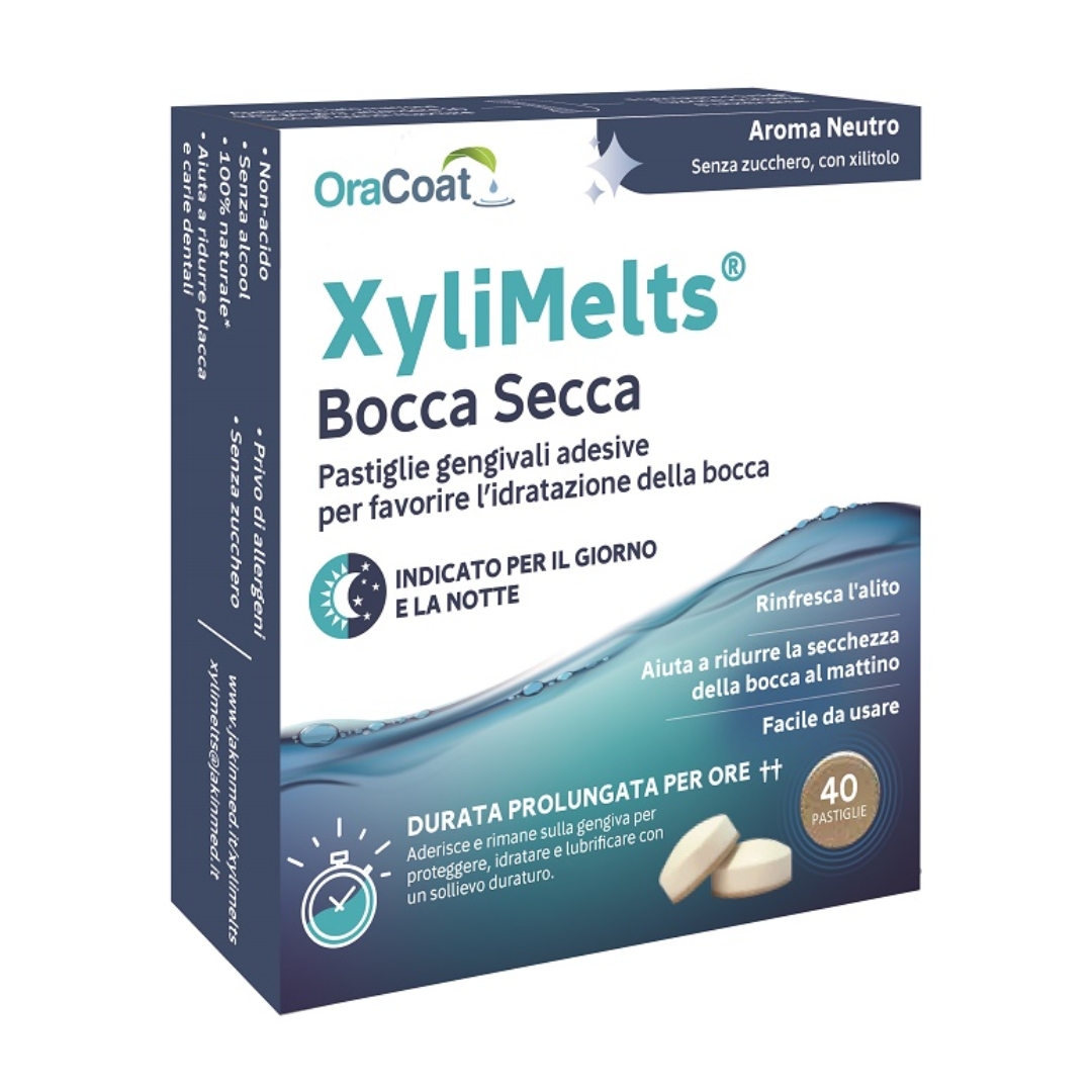 Xylimelts Bocca Secca Pastiglie Gengivali Adesive Idratazione Bocca Gusto Neutro 40 Pastiglie