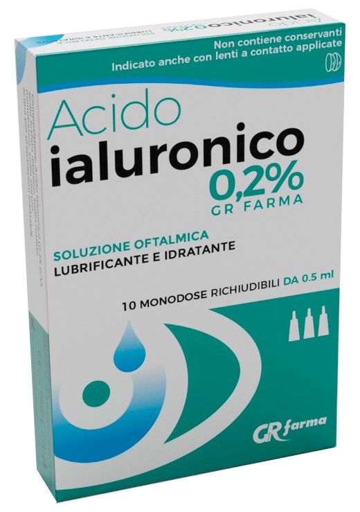 Gr Farma Soluzione Oftalmica Lubrificante Idratante Acido Ialuronico 0,2% 10 Monodose Richiudibili 0,5ml