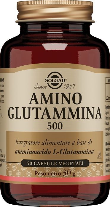 Solgar Amino Glutammina 500 Integratore Energetico 50 Capsule Vegetali