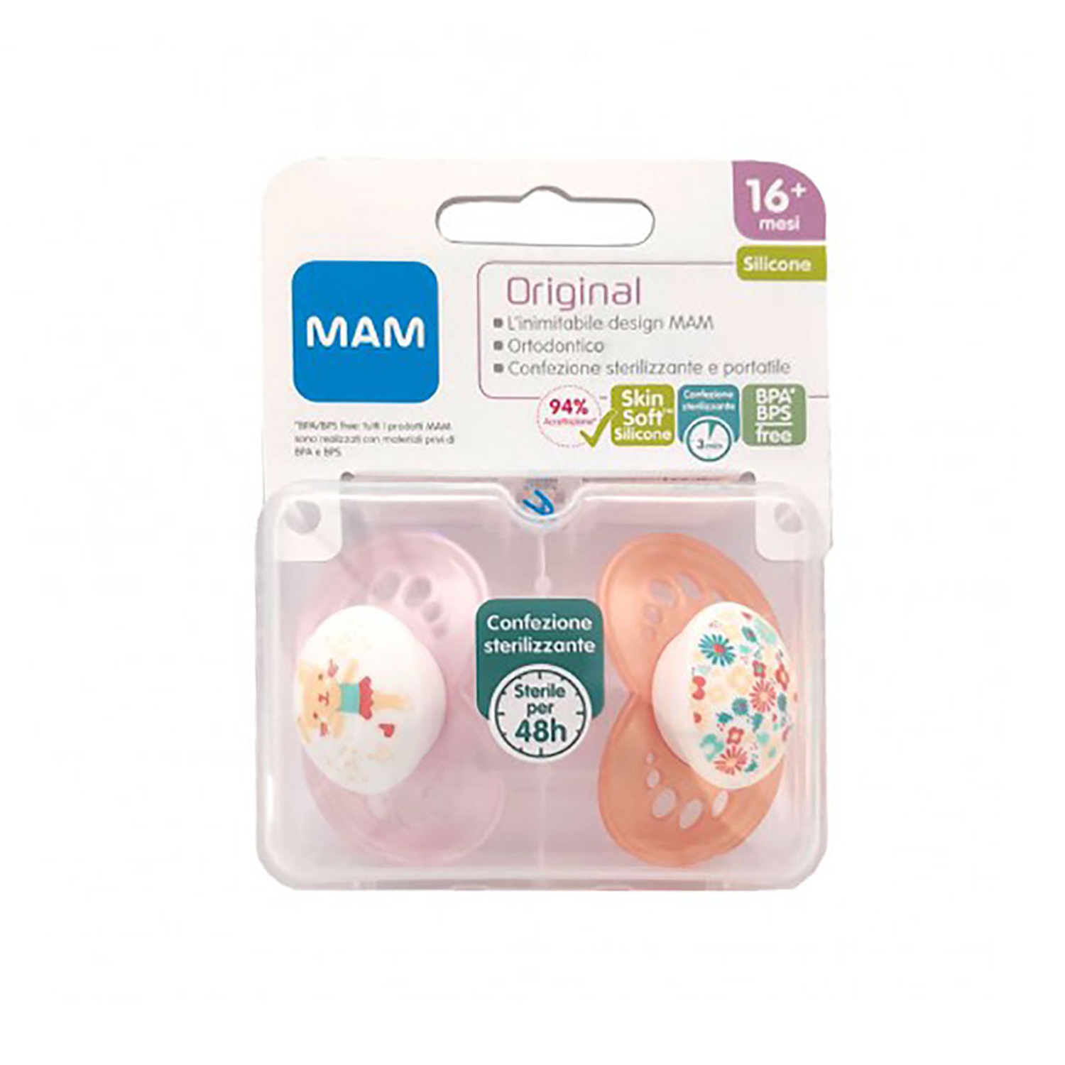 image - 980627158 - Il succhietto Mam Original 16+ in silicone per femmina &egrave; progettato per bambini dai 16 mesi in su, con design ergonomico e fori di ventilazione per il comfort della pelle. - 4853608_2.jpg