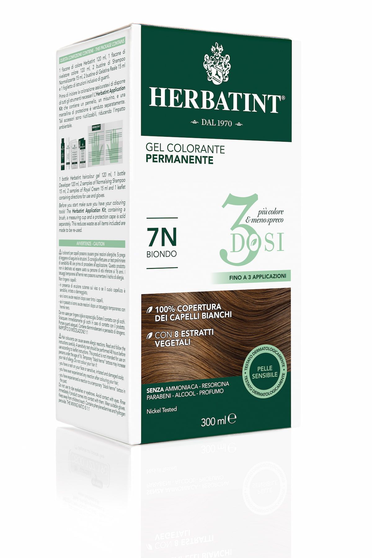 Herbatint Gel Colorante Permanente 3 Dosi 7n Biondo 300ml