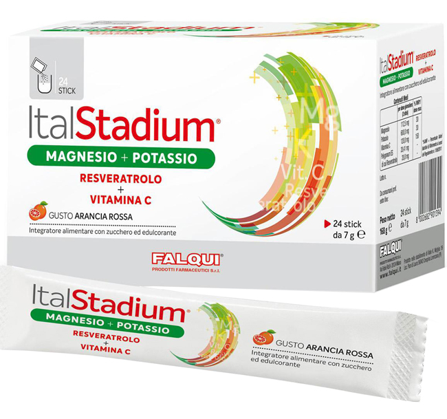 Italstadium Magnesio Potassio Resveratolo Vitamina C Gusto Arancia Rossa 24 Stick