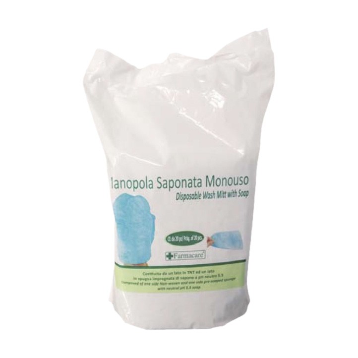 image - 902091368 - Manopola monouso con spugna saponata e drappo in tessuto non tessuto per il lavaggio della pelle senza risciacquo, ideale per l'igiene di persone parzialmente immobilizzate. - 4869755_2.jpg
