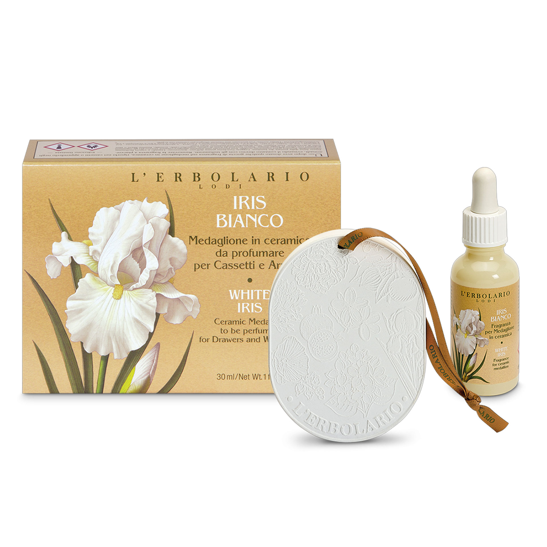 989883412 - IRIS BIANCO MEDAGLIONE CERAMICA PROFUMATO CASSETTI ARMADI - 4809997_1.jpg