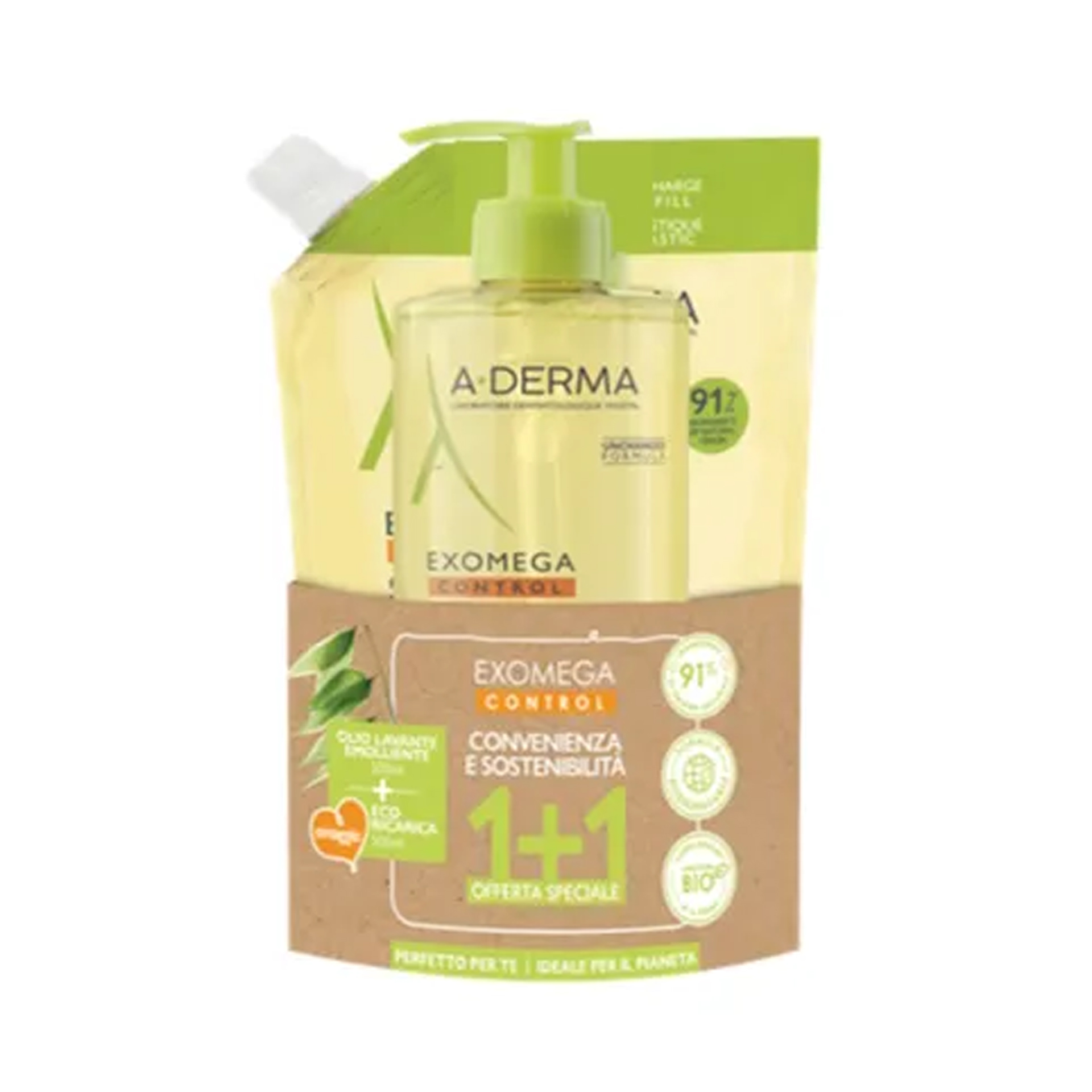 A-derma Exomega Duo Igiene Pack Olio Lavante 500ml + Ricarica Olio Lavante 500ml