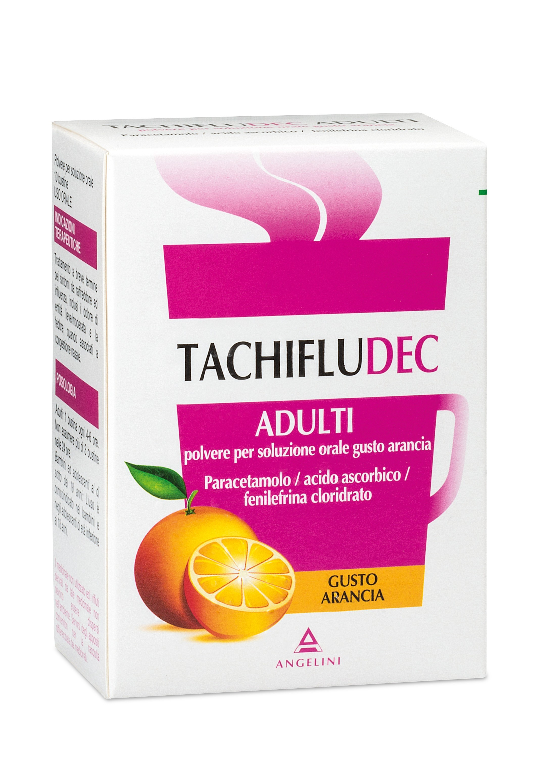 Tachifludec per Adulti Trattamento anti-influenzale E Raffreddore Gusto Gusto Arancia 10 Bustine