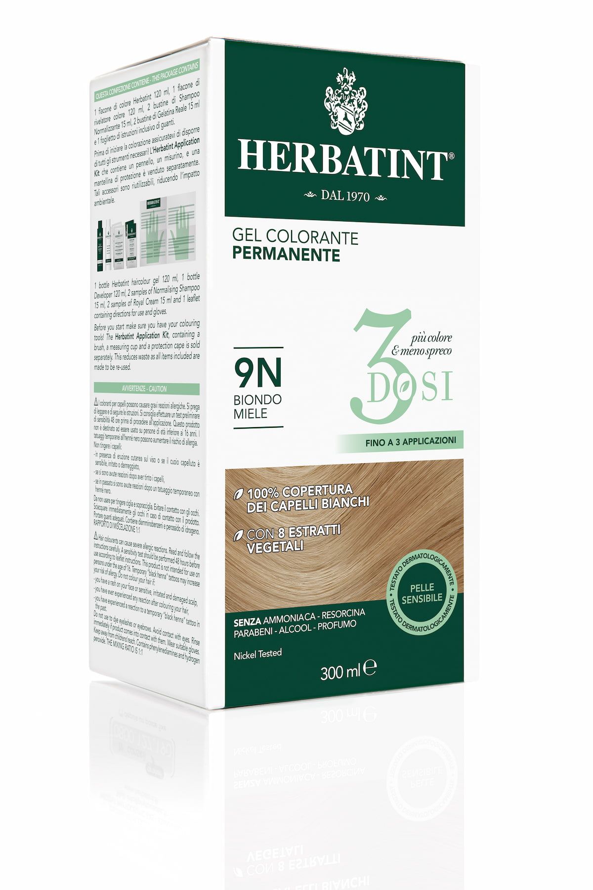 Herbatint Gel Colorante Permanente 3 Dosi 9n Biondo Miele 300ml