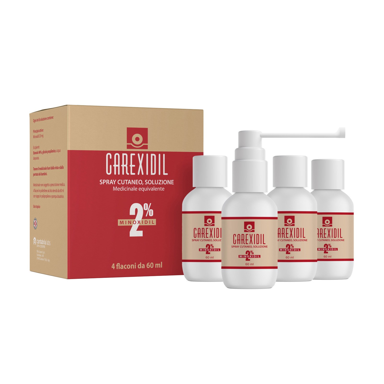Carexidil 2% Minoxidil Spray Cutaneo 4 Flaconi