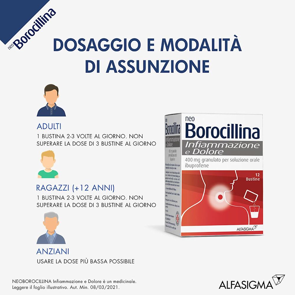 image - 040033019 - NEOBOROCILLINA INFIAMMAZIONE E DOLORE*OS granulato 12 bustine 400 mg - 7866224_4.jpg