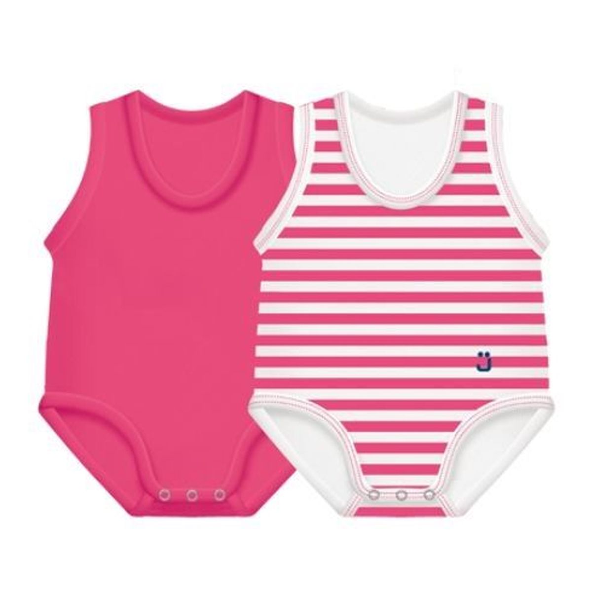 J-Bimbi Body 0-36 mesi Estate Cotone Bio Righe e Tinta unita colore fucsia 2 pezzi