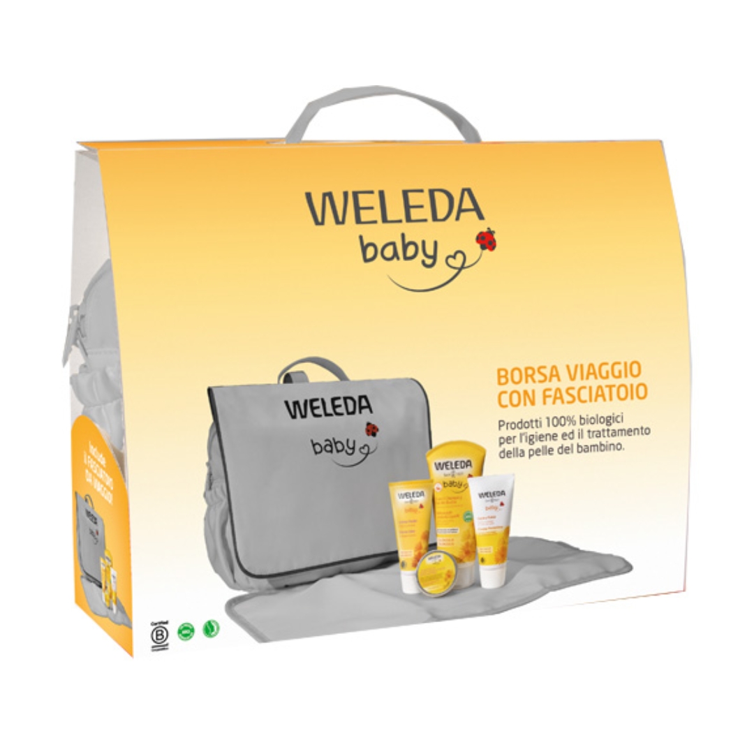 950734158 - WELEDA BABY BORSA VIAGGIO CON FASCIATOIO 1 BABYWASH CORPO&CAPELLI CALENDULA 200 ML + 1 CREMA PROTETTIVA CALENDULA 75 ML + 1 CREMA VISO CALENDULA 50 ML + BALSAMO MULTIUSO 25 G - 4857962_1.jpg