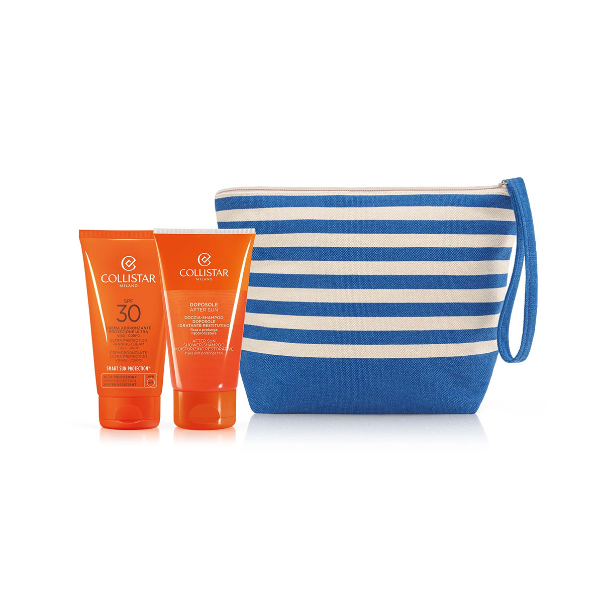 Collistar Cofanetto Crema Abbronzante Protezione Ultra Viso E Corpo SPF 30 150ml + Doccia Shampoo 150ml + Pochette