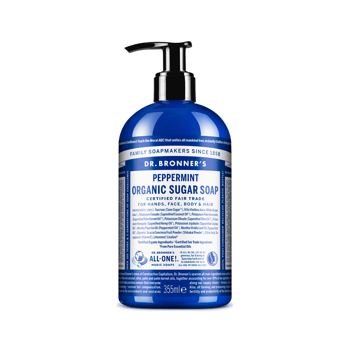 Dr.bronner's Sapone Di Zucchero Bio Menta Piperita 355ml