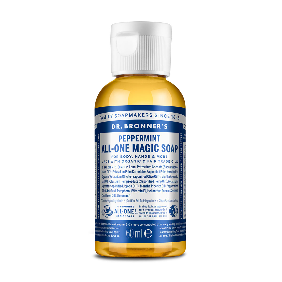 Dr Bronner's 18-in-1 Liquid Soap Peppermint 60ml